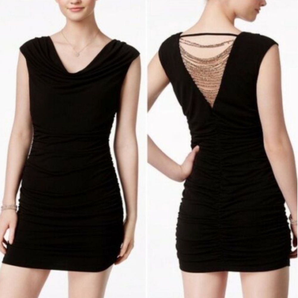BCX Junior black rushed beaded bodycon dress